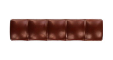 Çikolata çubuğu üst görünümü beyaz arkaplanda izole edilmiş.