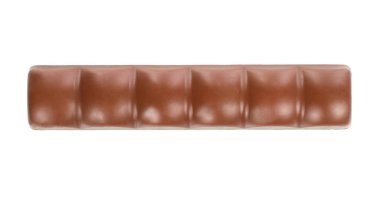 Çikolata çubuğu üst görünümü beyaz arkaplanda izole edilmiş.