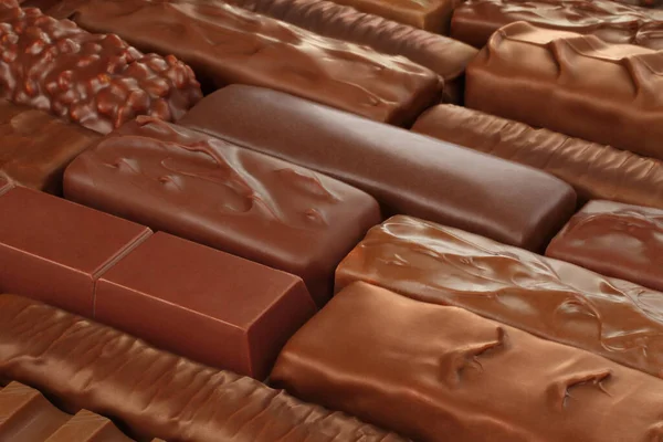 Diferentes Tipos Barras Chocolate Fundo Close — Fotografia de Stock