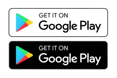 Kiev, Ukrayna - 26 Şubat 2021: Google Play balck ve beyaz düğme simgeleri üzerine yazdırın