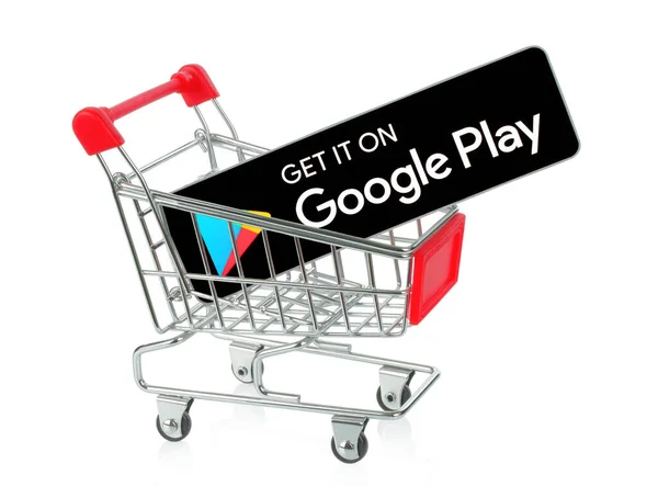 Kyjev Ukrajina Únor 2021 Get Google Play Black Button Shopping — Stock fotografie