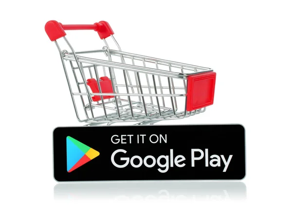 Kiev Ukraine February 2021 Get Google Play Black Button Shopping — Stock Photo, Image