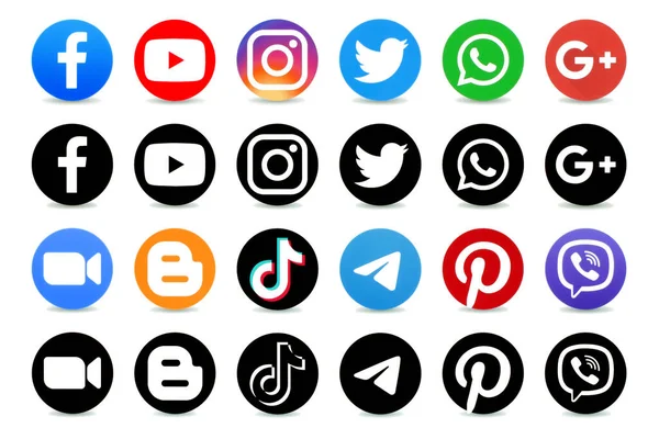 2021年9月27日 一套流行的黑色和彩色应用标识 Facebook Instagram Twitter Youtube和Whatsapp 印在白皮书上 — 图库照片