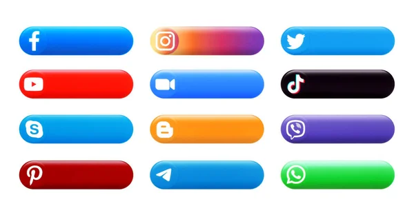 キエフ ウクライナ 2021年9月27日 人気のアプリのロゴとボリュームボタンのセット Facebook Instagram Twitter Youtube Tiktokなど 白い紙に印刷 — ストック写真