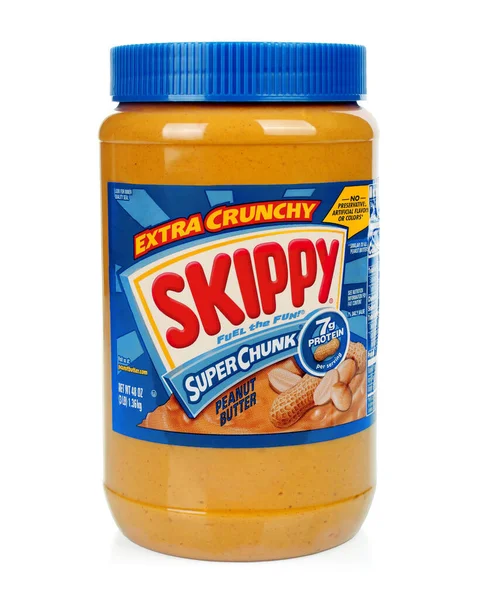 Kiev Ukraine January 2022 Jar Peanut Butter Extra Crunchy Skippy — стокове фото