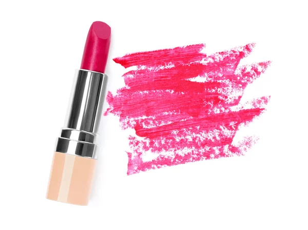 Pink Lipstick Smear White Background Top View Close — Stock Photo, Image