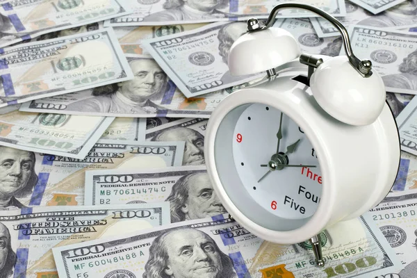 Time Money Concept Clock Usa Dollars Close — Stock Photo, Image