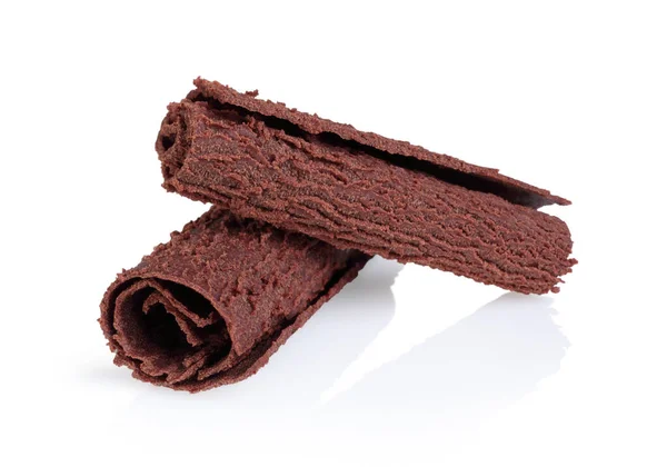 Chocolade Krullen Met Harde Textuur Oppervlak Witte Achtergrond — Stockfoto