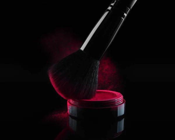 Black Palette Eyeshadow Brush Black Background Close — Stock Photo, Image