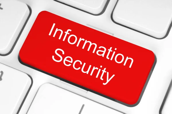 Botão Vermelho Com Palavras Segurança Informação Teclado Close Conceito Tecnologia — Fotografia de Stock