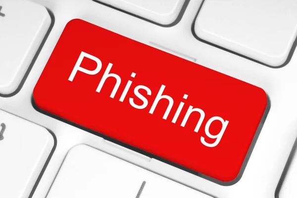 Pulsante Rosso Con Phishing Parola Sulla Tastiera Primo Piano Concetto — Foto Stock