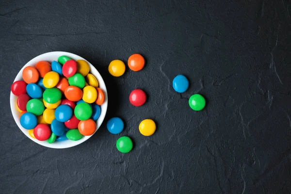 Vessel Color Candies Black Concrete Background Close — Stock Photo, Image