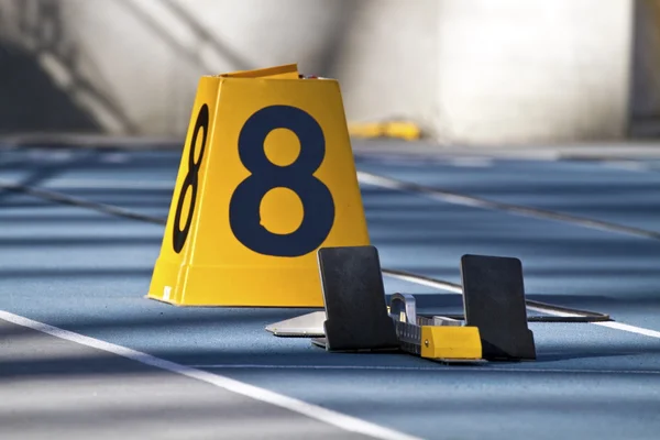 Starting block of lane eight — Stock Photo, Image