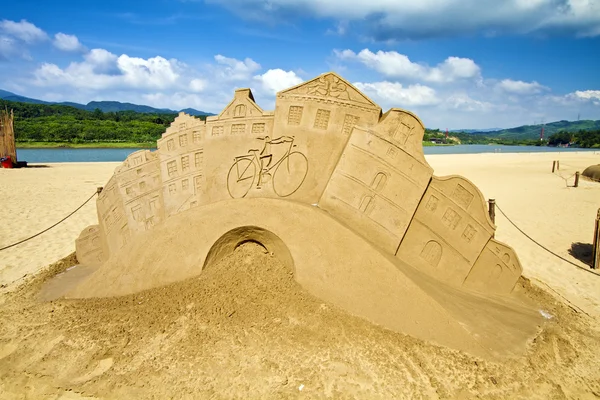 Novel sand sculpture in Fulong Beach — Stock Photo, Image