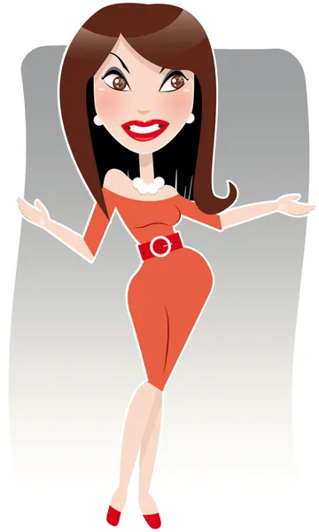 Cartoon pretty brunette woman presentation — Stock Vector