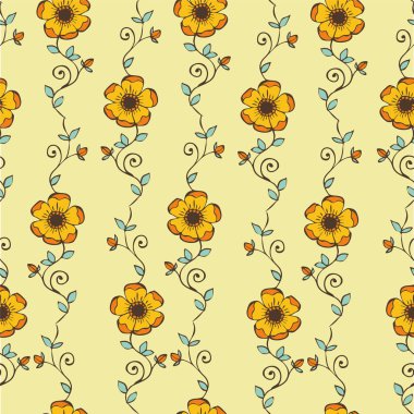 retro desen portakal çiçekleri ile el çekilmiş