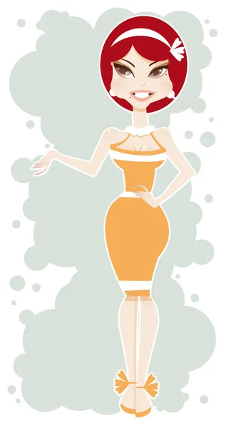 Cute redhead lachende vrouw vertegenwoordigen iets — Stockvector