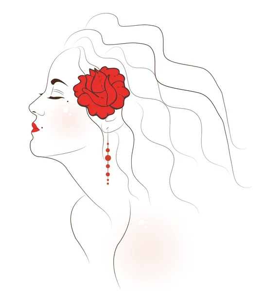 Profil av vacker kvinna med handen ritade blommor — Stock vektor