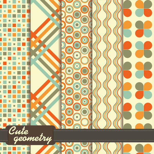 Set of colorful geometrical pattern in retro style