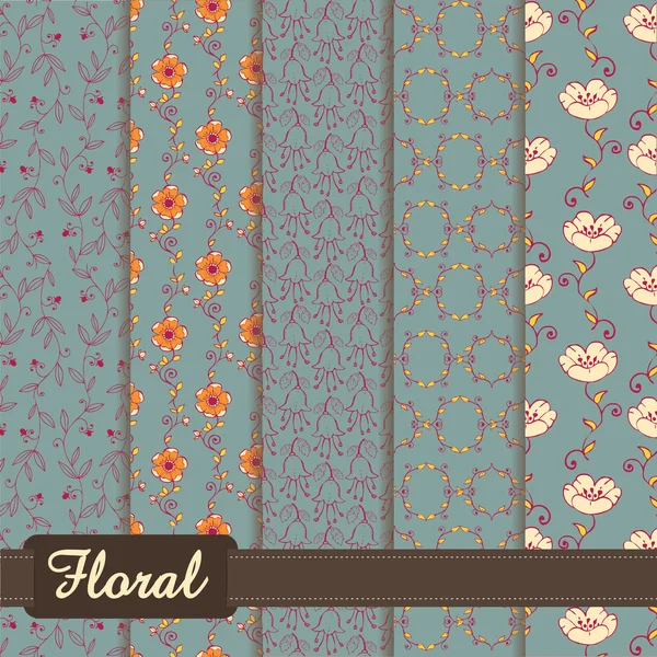 Ensemble de motif coloré sur le thème floral — Image vectorielle