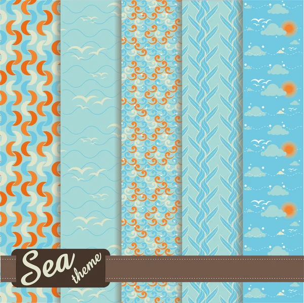 Set di pattern colorfull sul tema marino — Vettoriale Stock