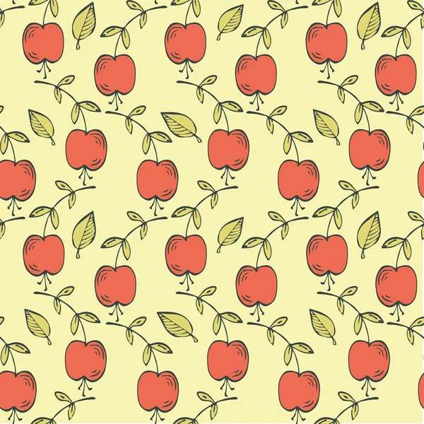 Modello disegnato a mano con mela rossa carina — Vettoriale Stock
