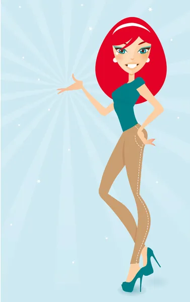 Cute redhead lachende vrouw vertegenwoordigen iets — Stockvector
