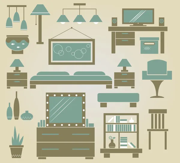 Conjunto de iconos de muebles vectoriales para dormitorio — Vector de stock