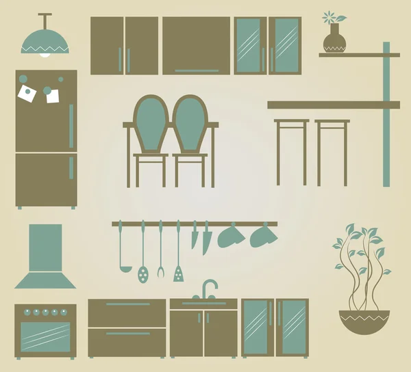 Conjunto de iconos de muebles vectoriales para cocina — Vector de stock