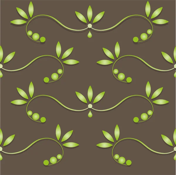 抽象的なグリーンとブラウンの花柄のパターン — ストックベクタ