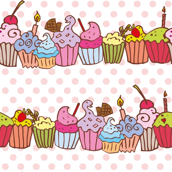 Lindo patrón colorido con cupcake — Vector de stock