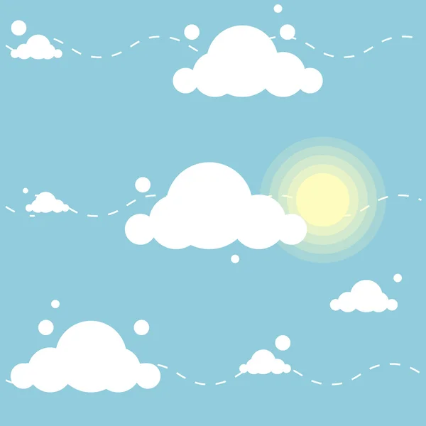 Lindo patrón de dibujos animados con nubes y sol — Vector de stock