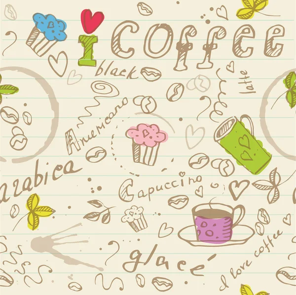 Dibujar a mano patrón de café — Archivo Imágenes Vectoriales