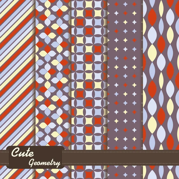 Reihe farbenfroher abstrakter nahtloser Muster mit geometrischen Formen — Stockvektor