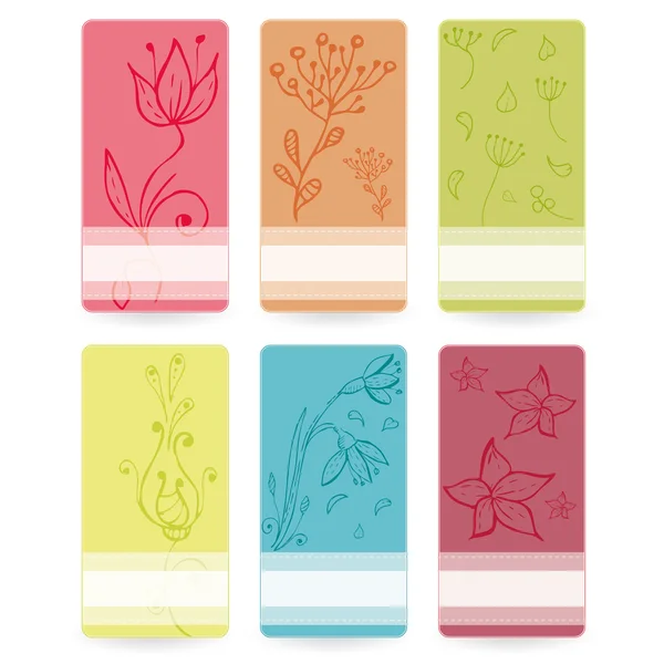 Conjunto de cartas de colores con flores dibujadas a mano — Vector de stock