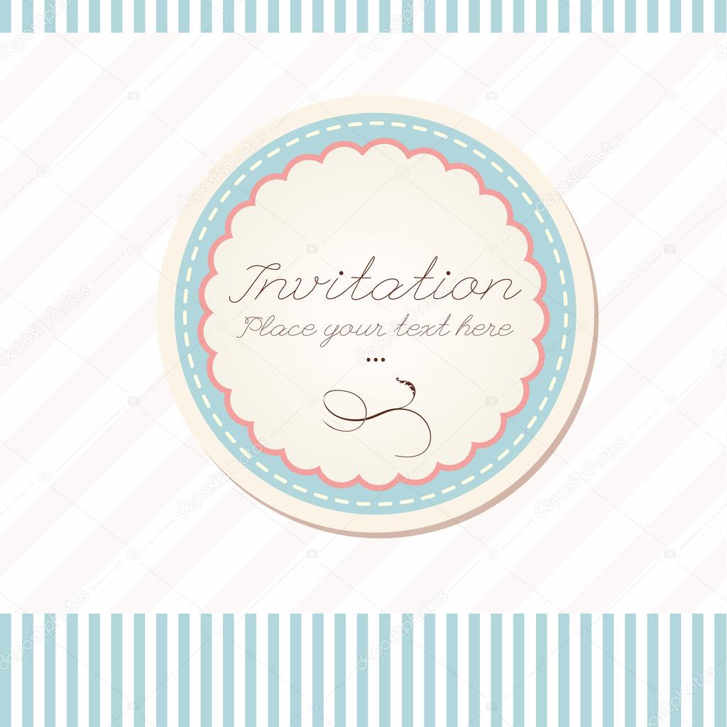 Retro greeting invitation card with pink stripes pattern circle