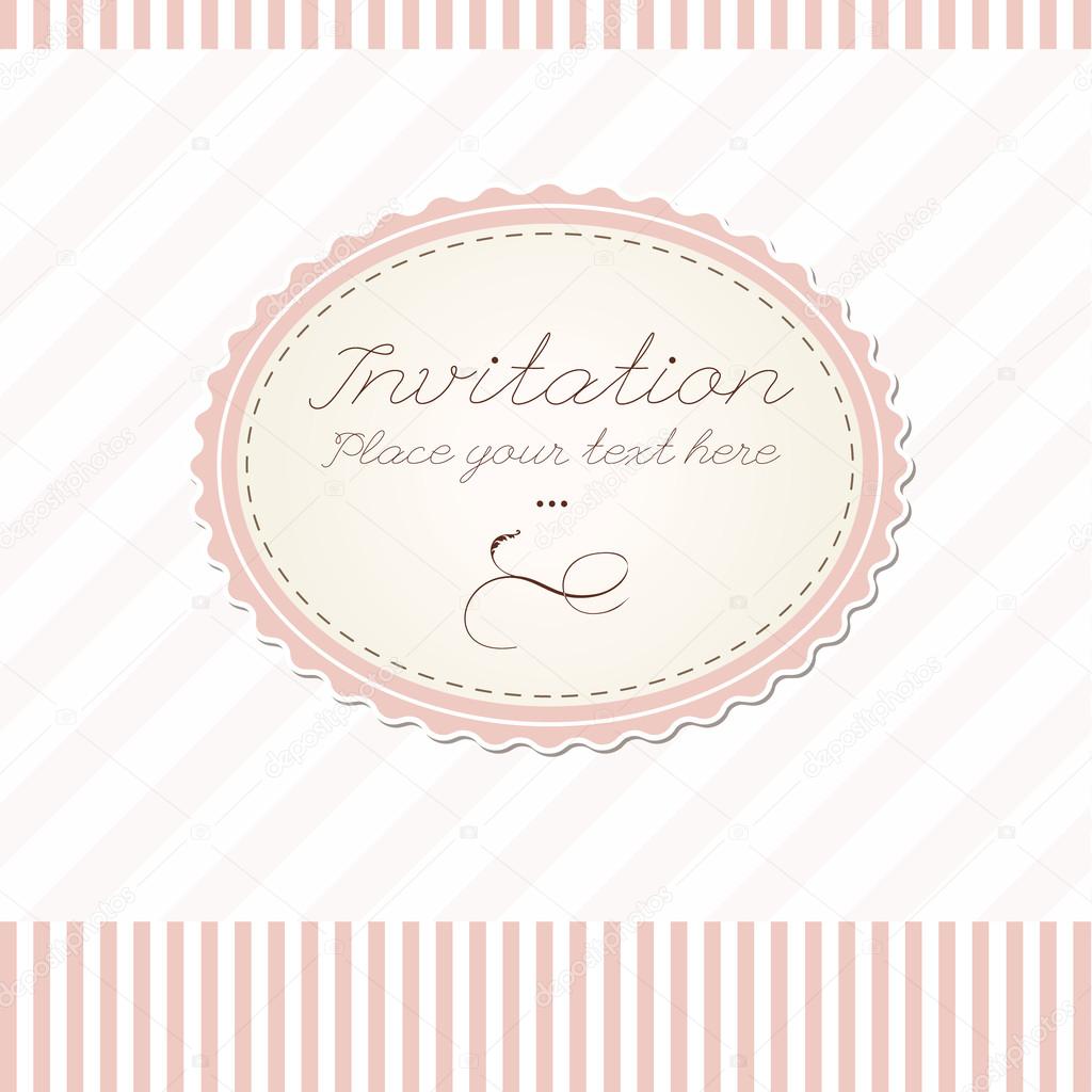 Retro greeting invitation card with pink stripes pattern oval