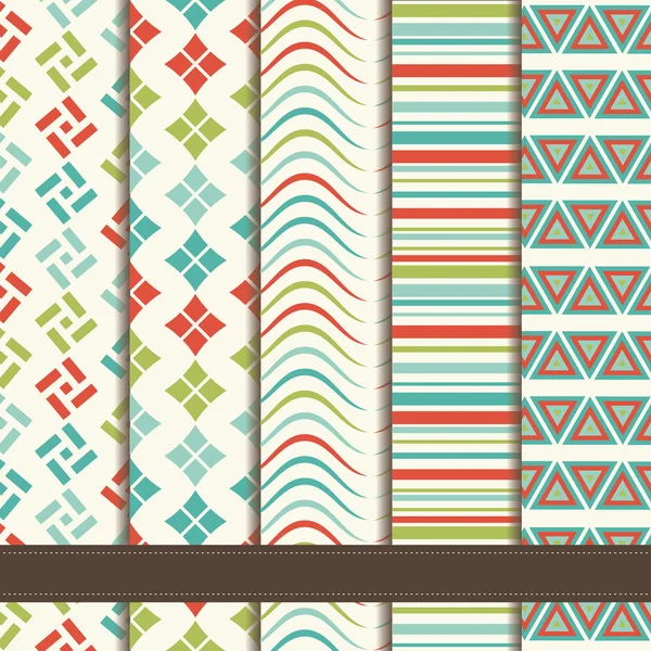 Set of abstract geometric bright seamless patterns — Stock Vector