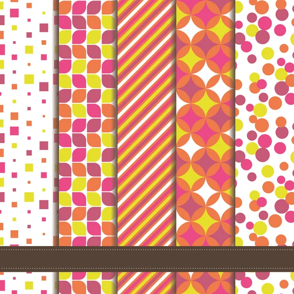 Set of abstract geometric seamless patterns pink — Stock Vector