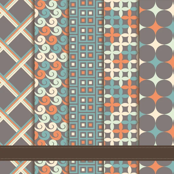 Ensemble de motifs abstraits géométriques sans couture gris bleu orange — Image vectorielle