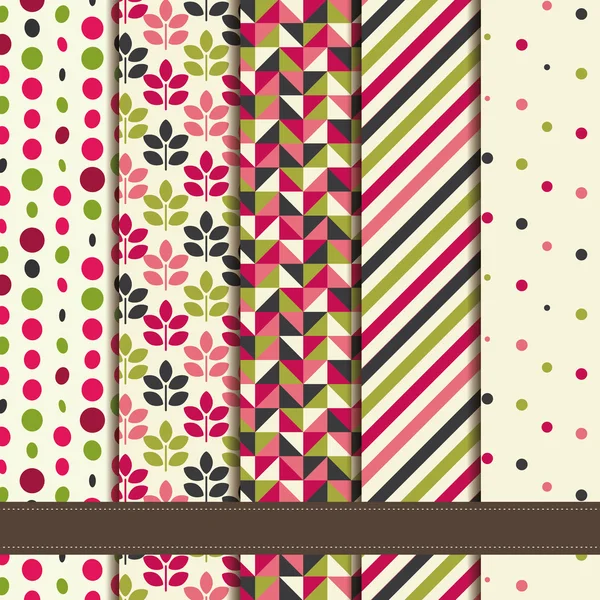 Set van abstracte geometrische naadloze patronen roze groen — Stockvector