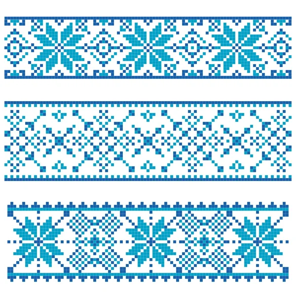 Set of embroided pretty snowflakes borders — Stock Vector