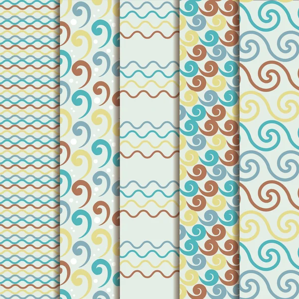 Set of pretty colorful seamless patterns wave — Stock Vector