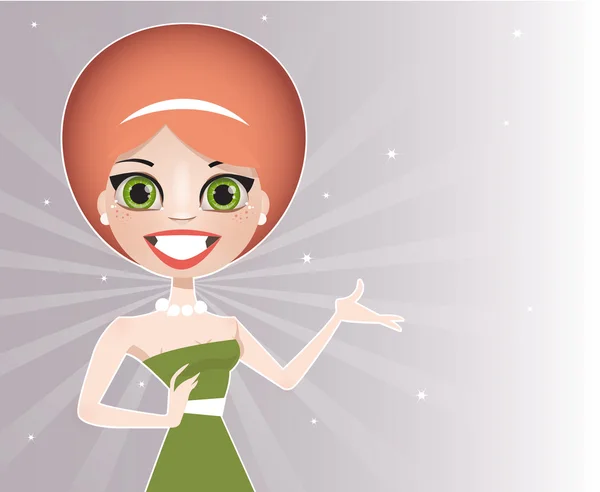 Vector illustration of cute redhead woman presentation — Stock Vector