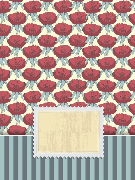 Cartão vintage com padrão floral poppies2 — Vetor de Stock