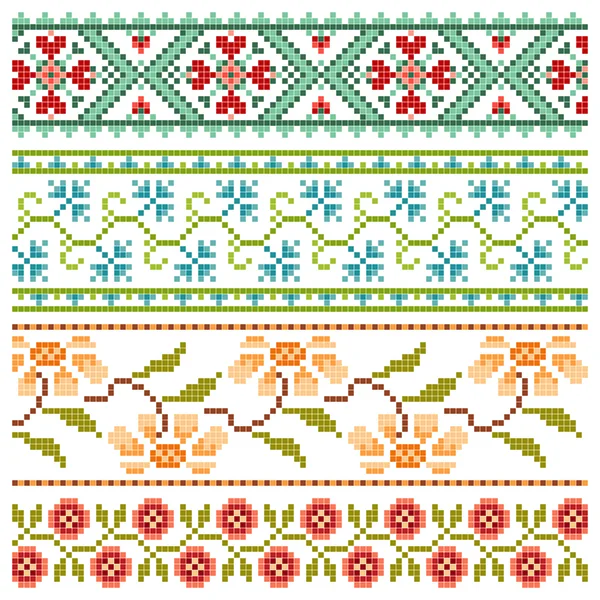 Conjunto de bordados bonitos bordes de flores Gráficos Vectoriales