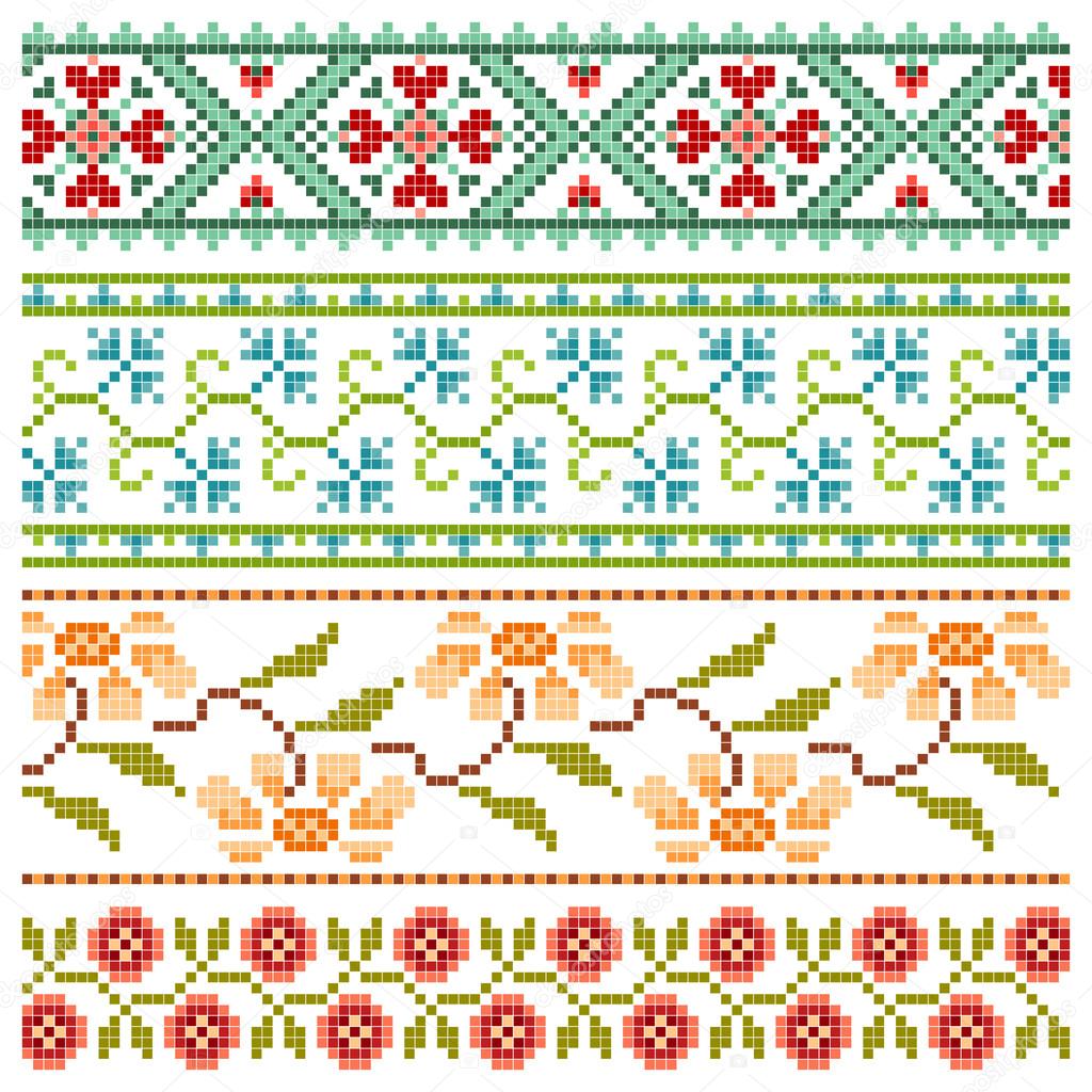Set of embroidery pretty flower borders