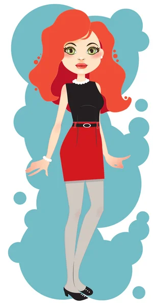 オフィスのドレスでかわいい赤毛の女性 — ストックベクタ