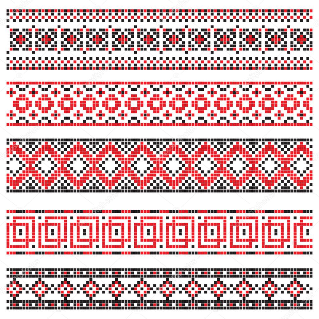 Set of decorative cross stitch borders red and black