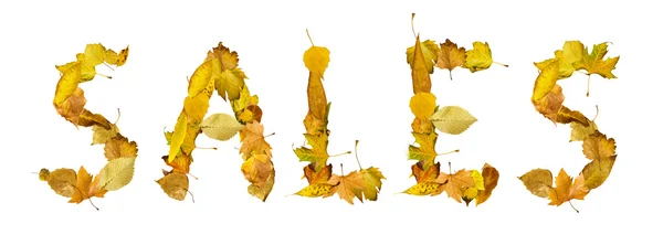 Text Sales made of autumn leaves. — Stock Photo, Image